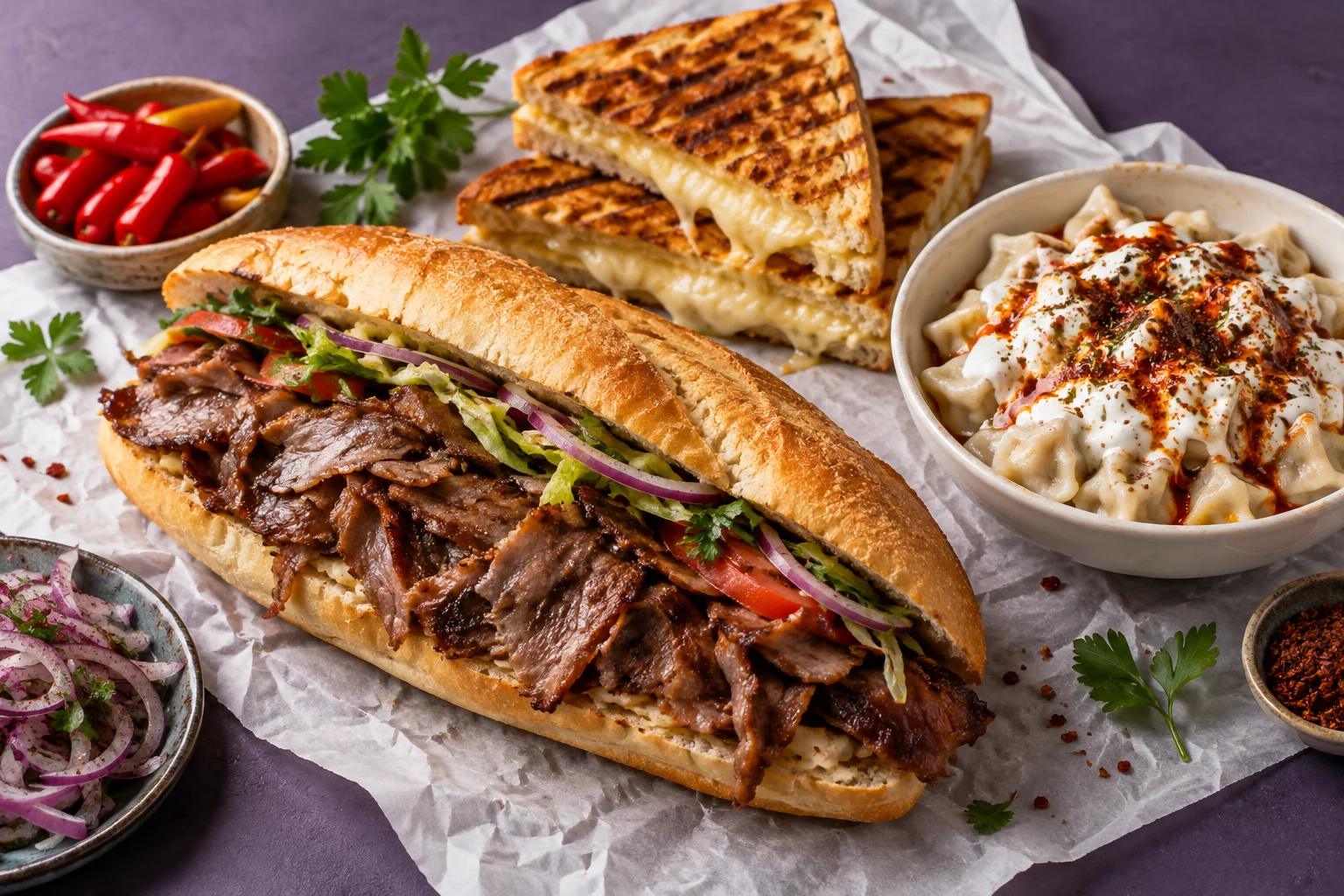 Döner, tost ve mantıdan oluşan temsili lezzet sofrası
